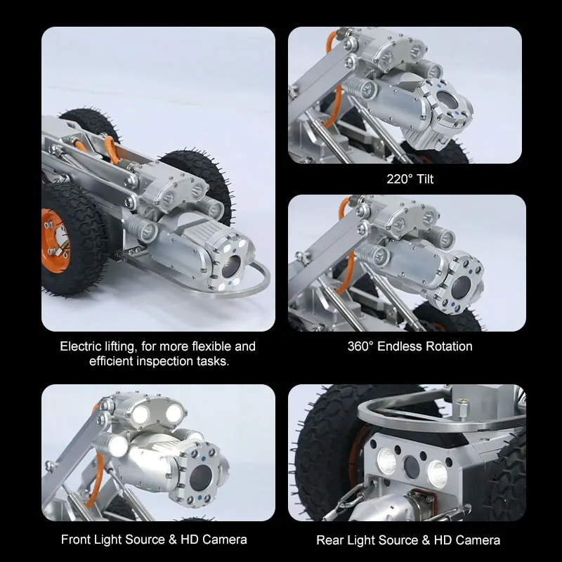 Cámara HD Dual impermeable Ip68 personalizada, endoscopio de tubería de drenaje, inspección de orugas, Robot