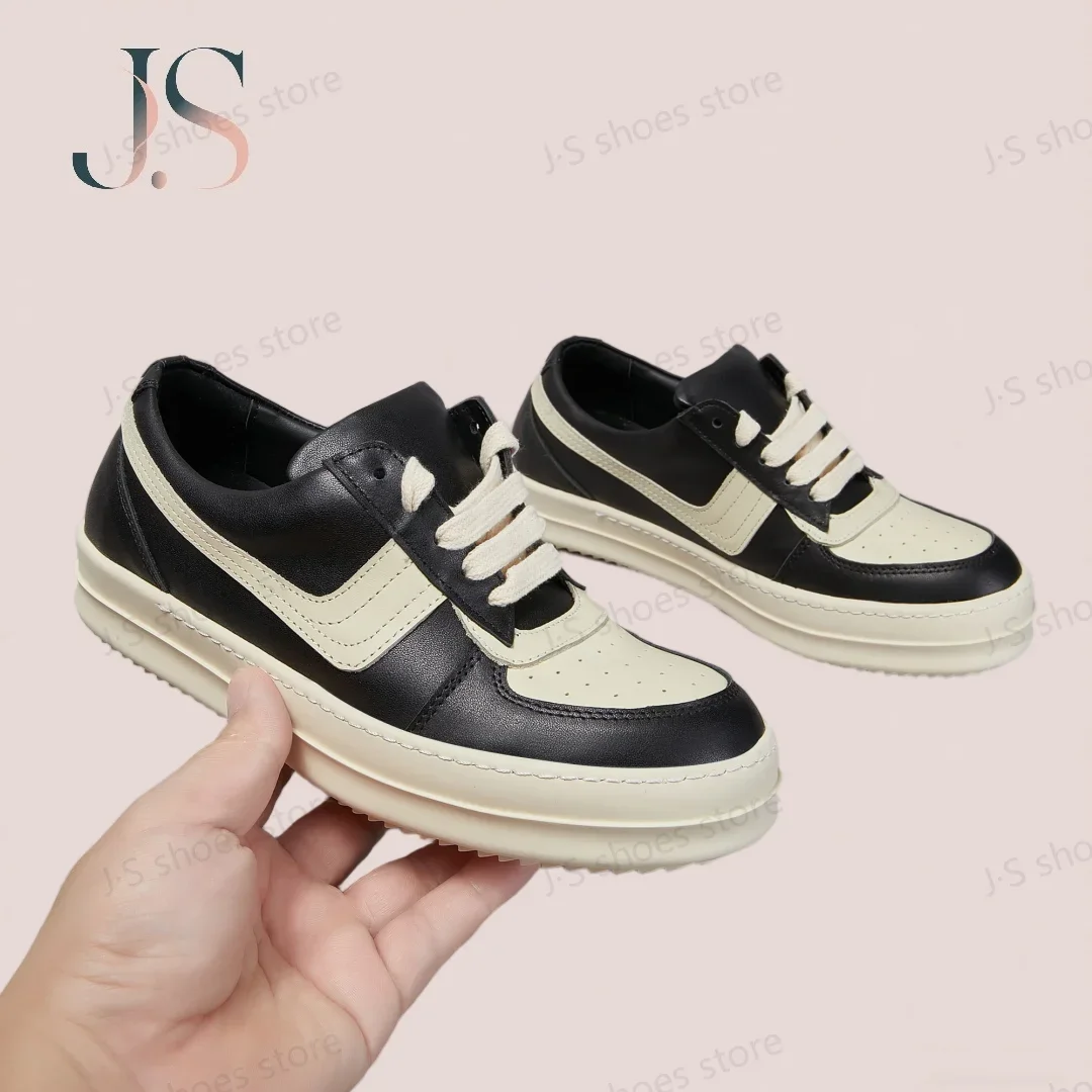 

Ro Luxury Designer Black White Leather Shoes Women Sneaker Men Low Top Shoe Luxury Flat Black Cowhide Men's Casual Sneakers