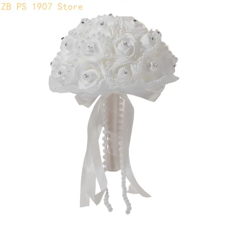 

Сверкающие стразы Букет невесты для свадебной церемонии Фотографии свадебного душа Цветок с искусственным жемчугом Декоры 55KA