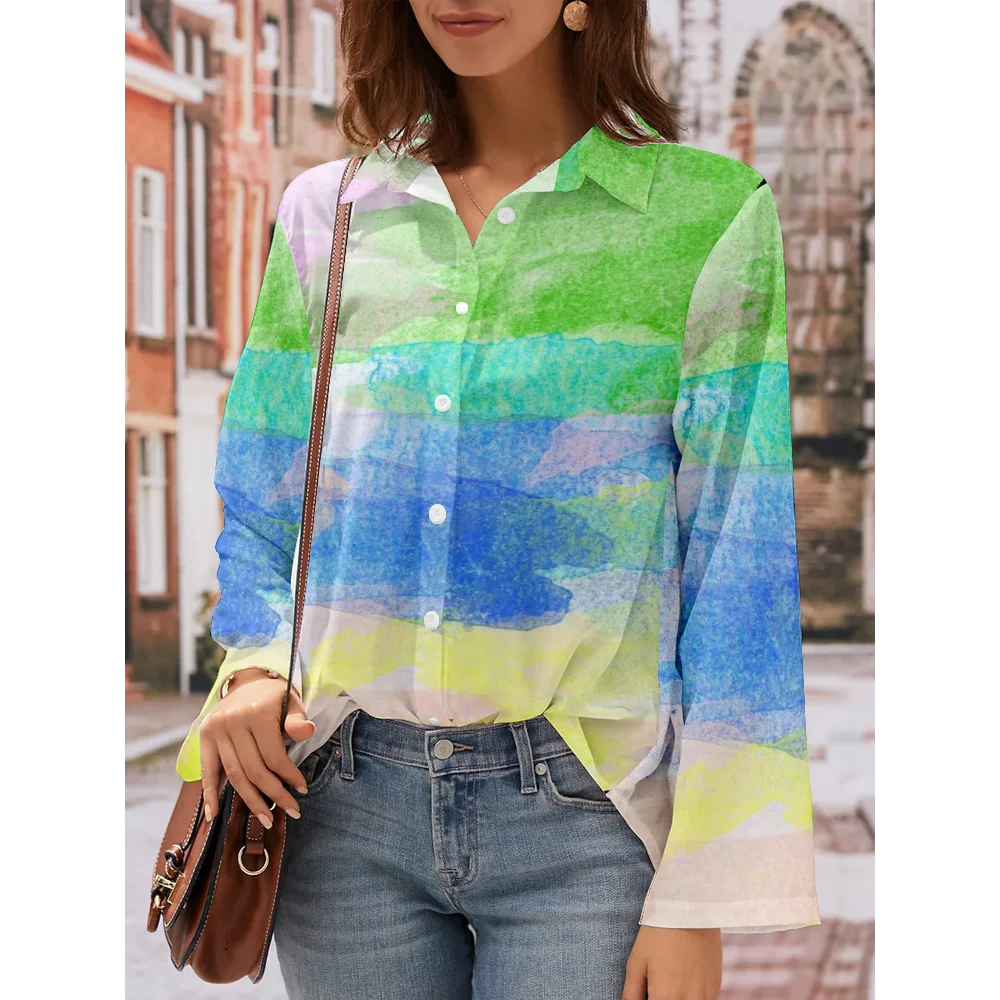 

Spring Colorful Tie Dye Print Shirt Fashion Women Casual Blouse Top Oversized Harajuku Trend Cardigan Long Sleeve Blusa Elegant