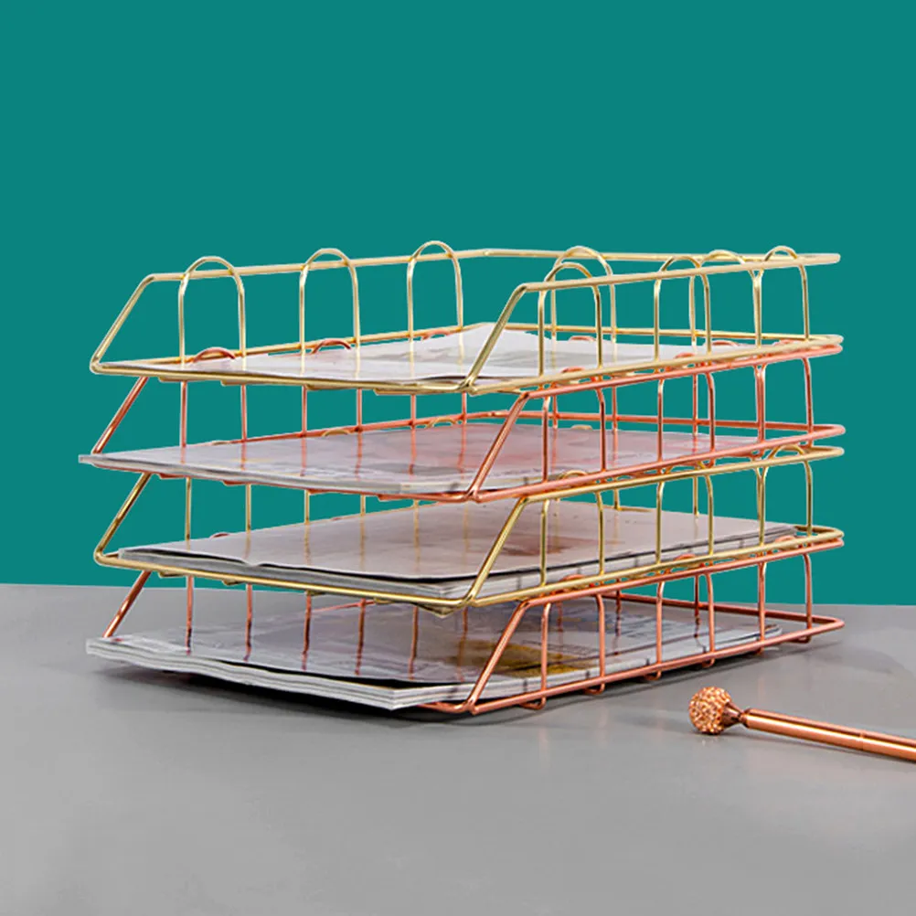 

Складная золотистая металлическая корзина для хранения документов, органайзер для файлов, настольная подставка для офисных принадлежностей, контейнер для бумаг