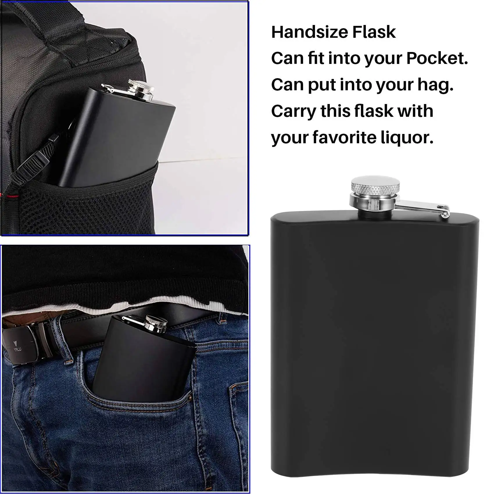 

Набор фляг, фляжка на стегнах на 8 унций с воронкой и 2 маленькими очками, черные