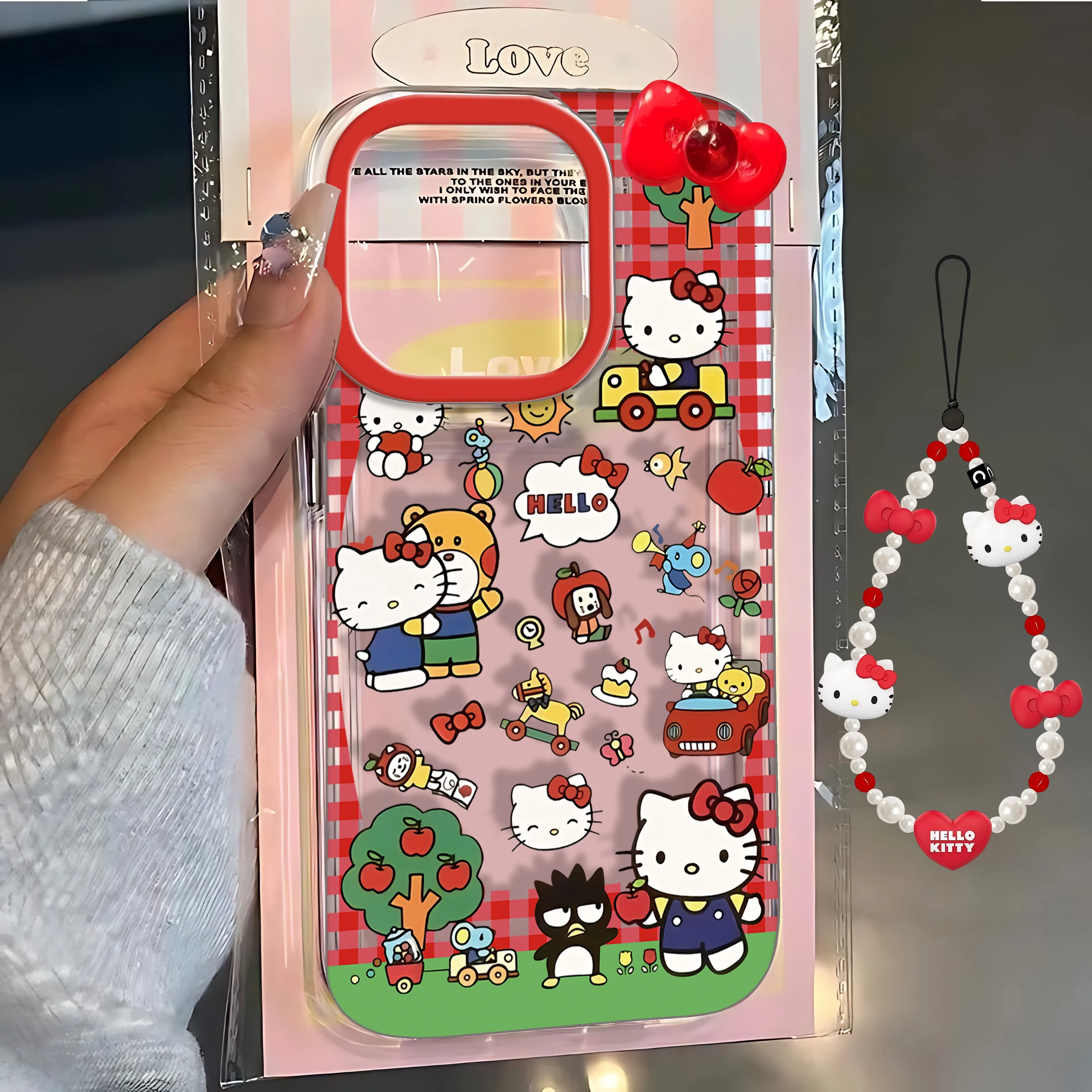 3D Bow Hellokitty With Lanyard Grid Phone Case For Samsung Galaxy S24 S23 S22 S21 S20 FE Note20 10 Plus Ultra Lite 5G Back Cover