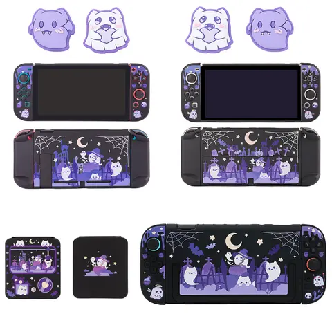 Nintendo Switch / OLED / Switch 2용 귀여운 유령 보호 케이스 - 어둠 속에서 빛나는 디자인의 분리형 하드 쉘