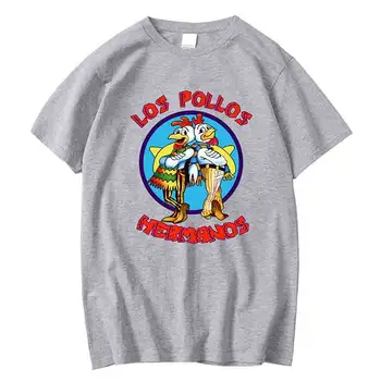 LOS POLLOS Hermanos Komik baskılı tişört Erkekler Moda Rahat Kısa Kollu Yaz Pamuk Nefes Tshirt Tavuk Kardeşler Tees