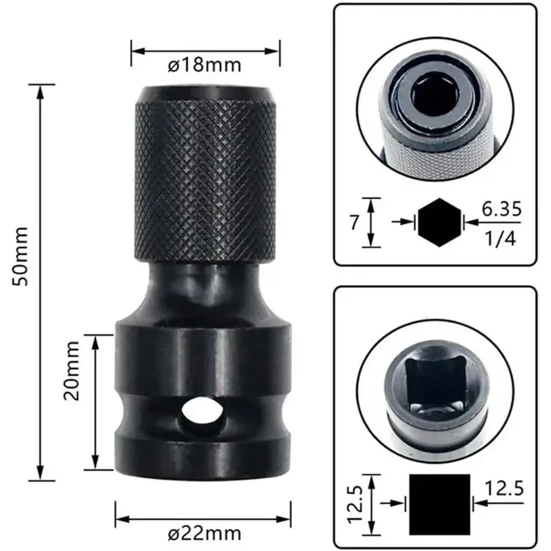 Quick Release 1/2-Inch Square Drive To 1/4-Inch Hex Female Socket Adapter Converter Chuck Adaptor for Impact and Ratchet Wrench