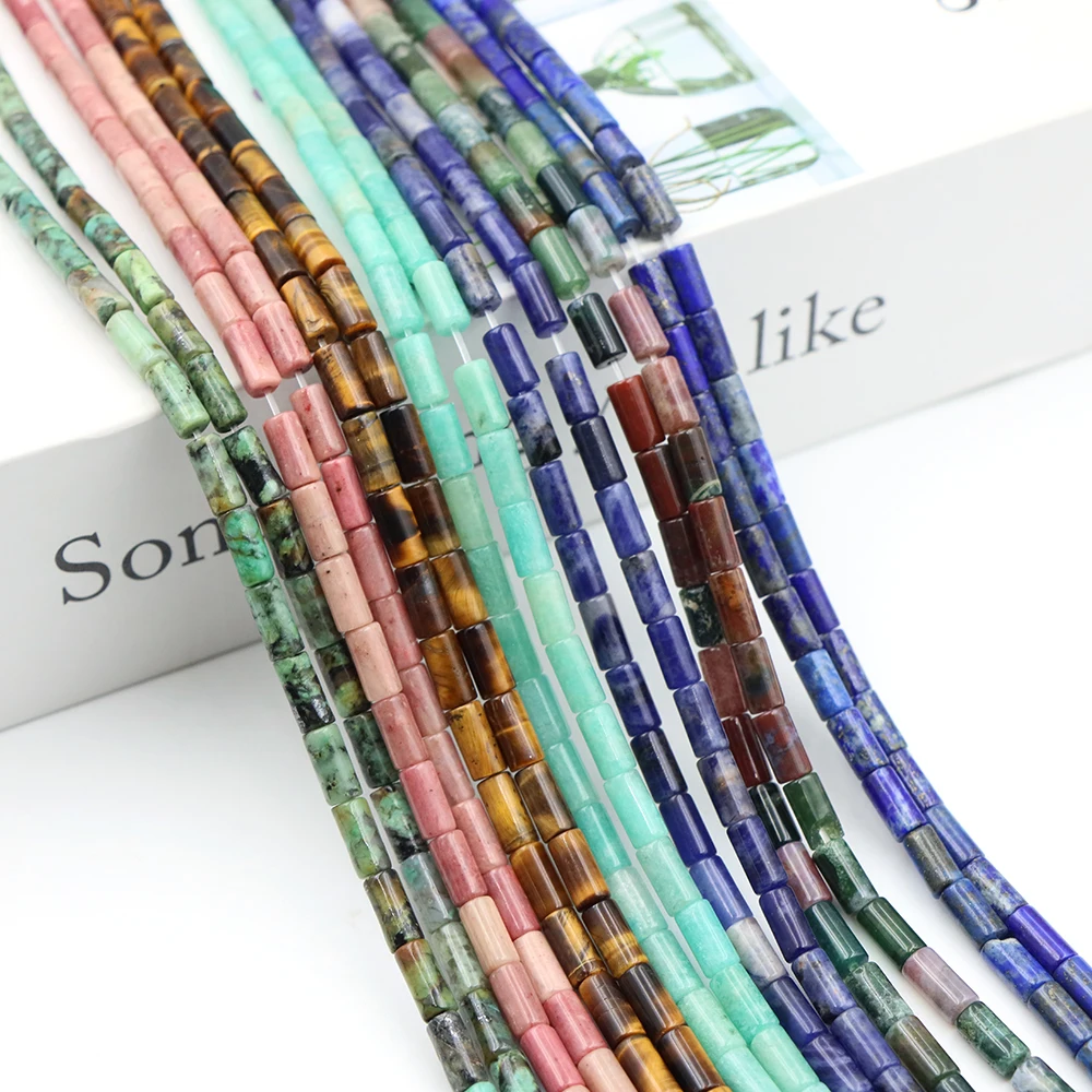 Cuentas de Piedra Natural de 4x8mm, Turquesa Africana, Aguamarina, Ágatas, Cuarzo, Jade, Ojo de Tigre, para Fabricación de Joyería, Pulseras DIY