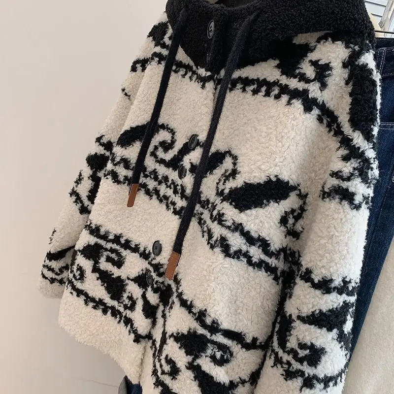 

Gagarich женская куртка с капюшоном в корейском стиле, маленькая толстая текстура, флис с имитацией овечьей шерсти из топа для колледжа