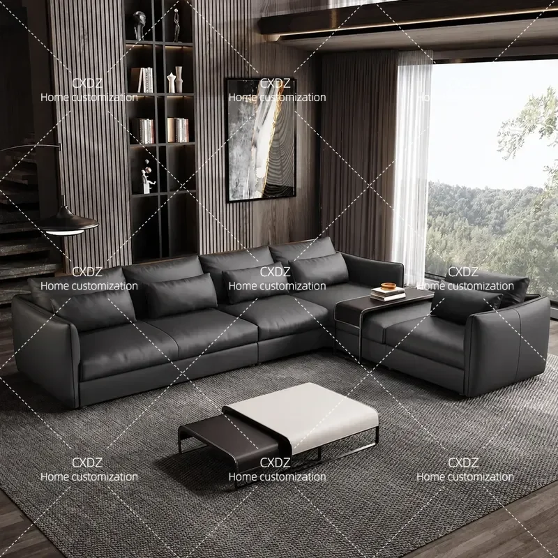 2024 New Italian Minimalist Sofa First Layer Cowhide Living Room Straight Row Leather Jungle Sofa