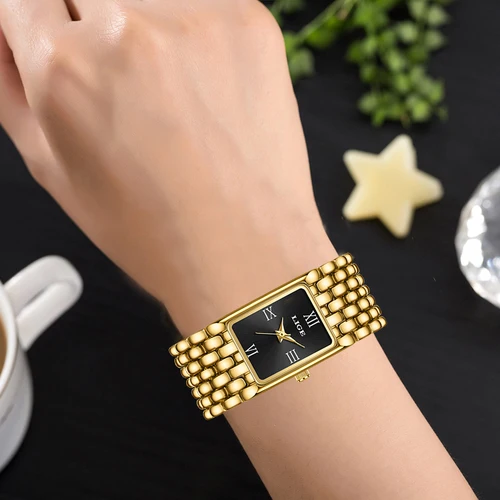 Imagen 2 del producto LIGE 2025, nuevo reloj dorado a la moda para mujer, reloj de cuarzo de lujo, pulsera de acero inoxidable, relojes Retro resistentes al agua hasta 30M, reloj para mujer