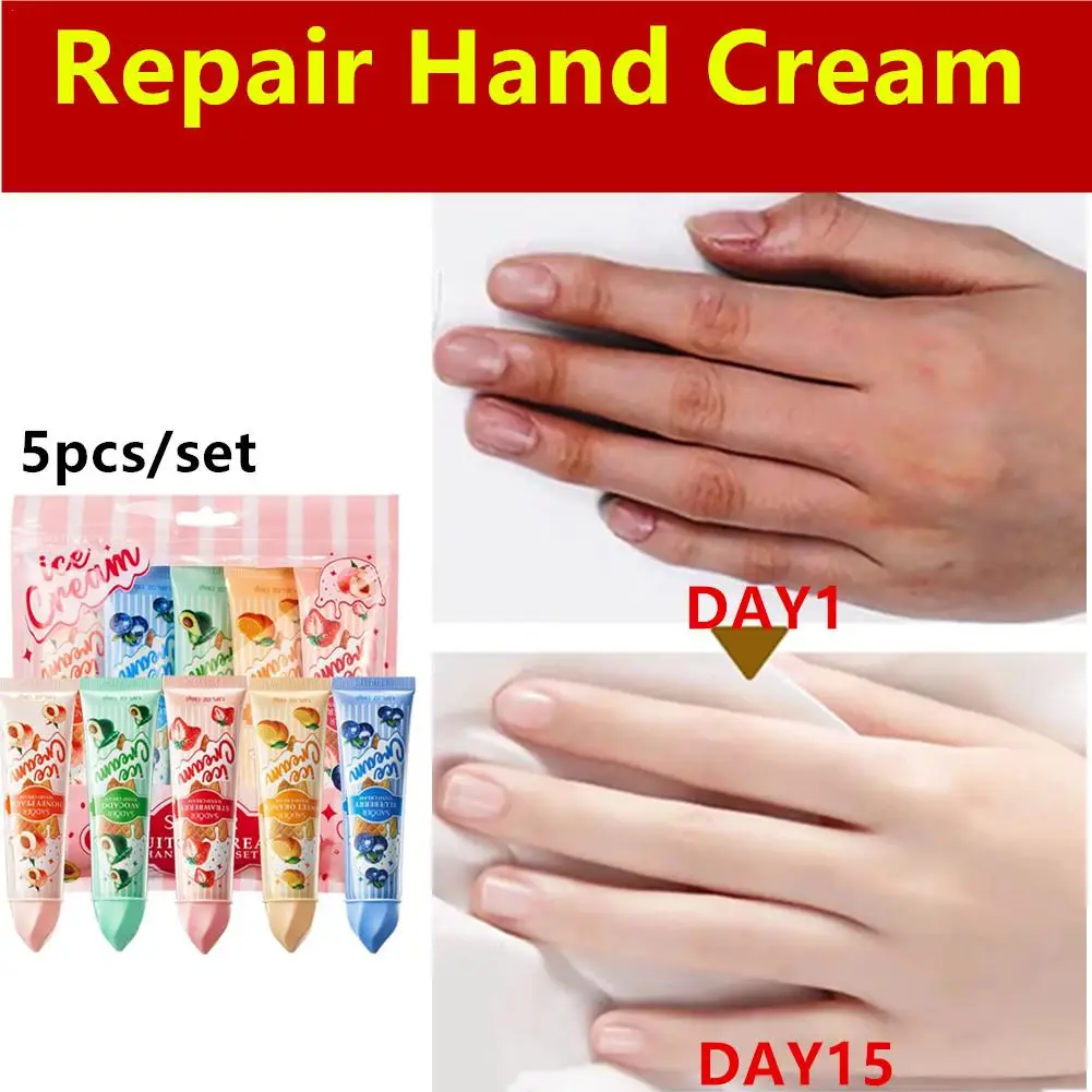 5pcs/set Fruit Ice Cream Hand Cream Moisturizing Nourishing Brightening Hydrating Hand Creams Hands Skin Care Products