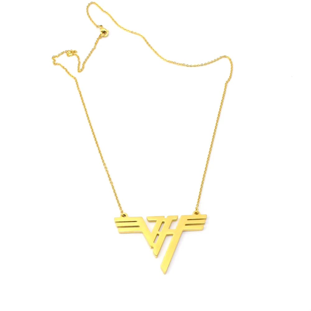 PARELEGZO VH Charm Eddie 18K Gold Plated Stainless Steel Pendant Van Halen Logo Mena Necklace Classic VH Rock Band Gift