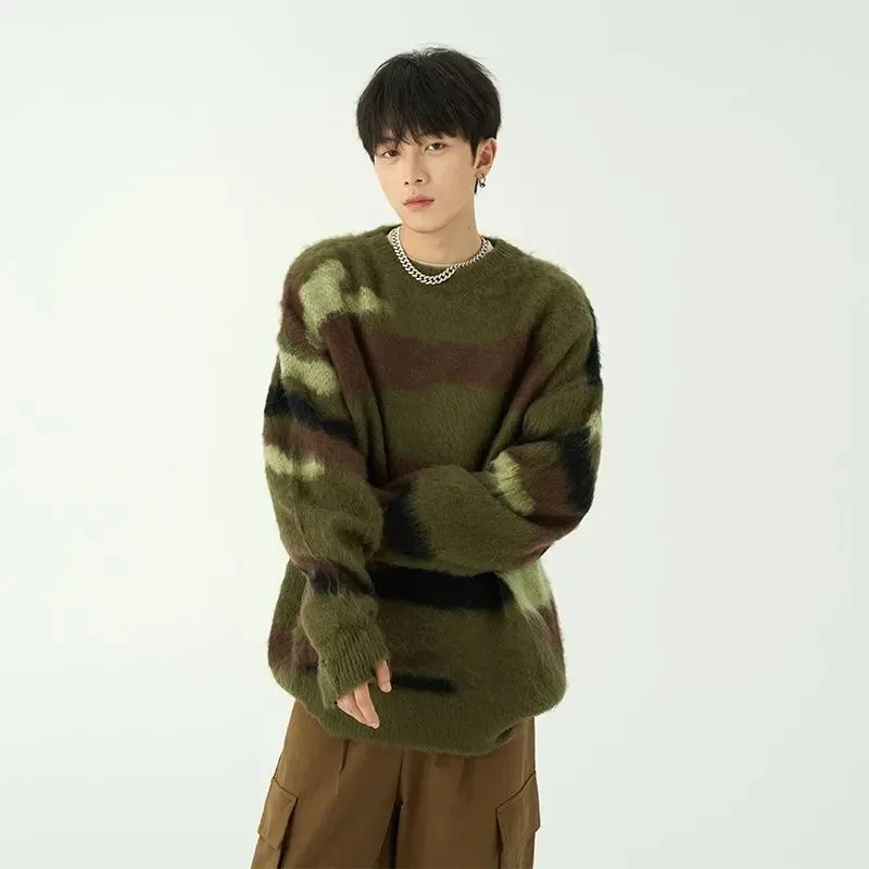 New Popular Autumn Winter Irregular Jacquard Pattern Pullover Sweater Casual Round Neck Contrast Color Knitted Men's Pullover