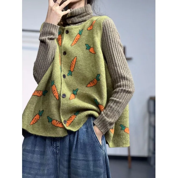 Ceco de Punto Hoado con Cuello Redondo para Mujer, Ropa Exterior Nueva 2025, Cárdigan sin Mangas Abierto con Bordado Flo...