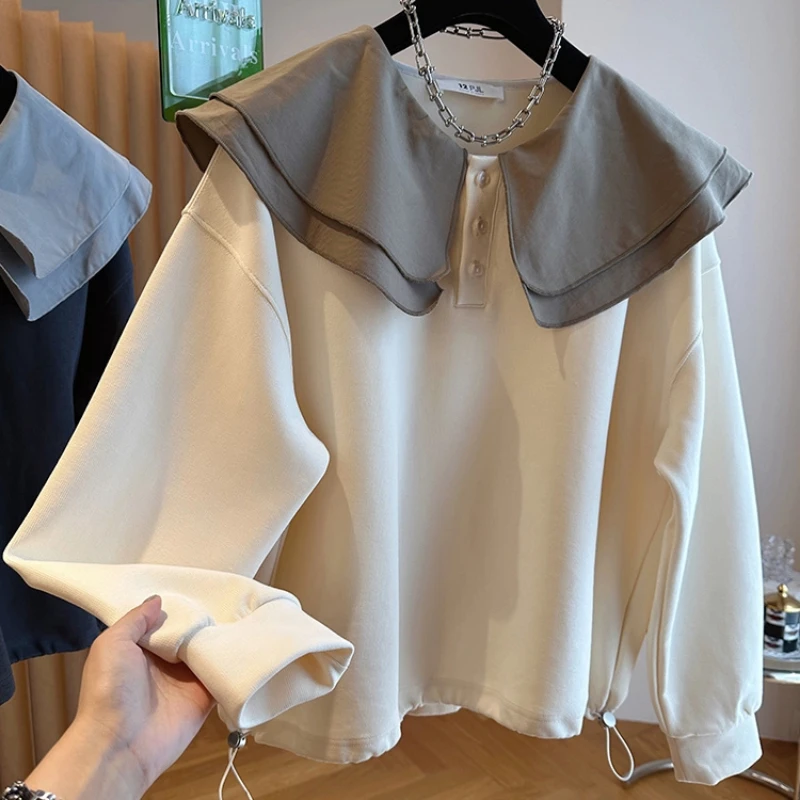 Drawstring Contrast Patchwork Loose Trend Hoodies Sweatshirts Spring Autumn Long Sleeve Casual Tops Fashion Lazy Women Clothing