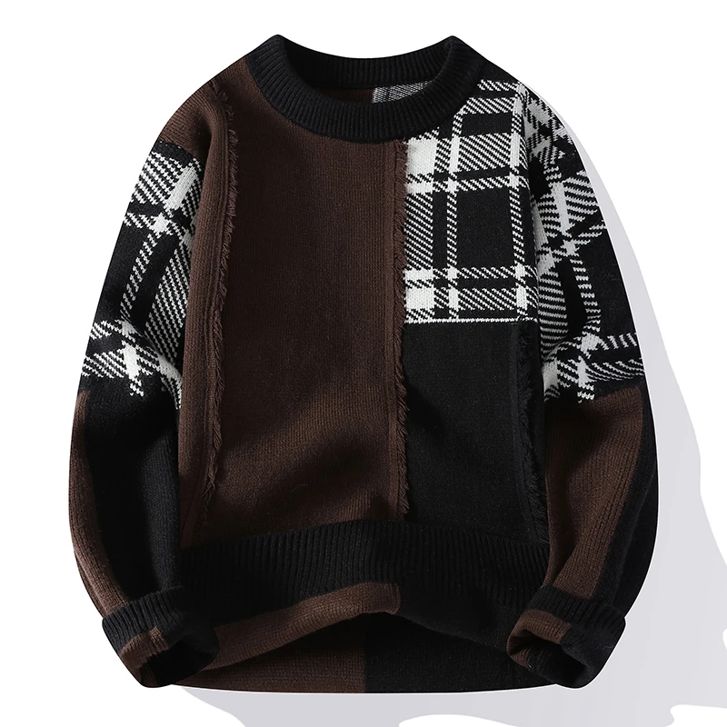 Pull Homme 2024 New Fall Winter High End Luxury Wool Sweater Men Korean Fashion Plaid Pullovers Thick Warm Mens Christmas Jumper