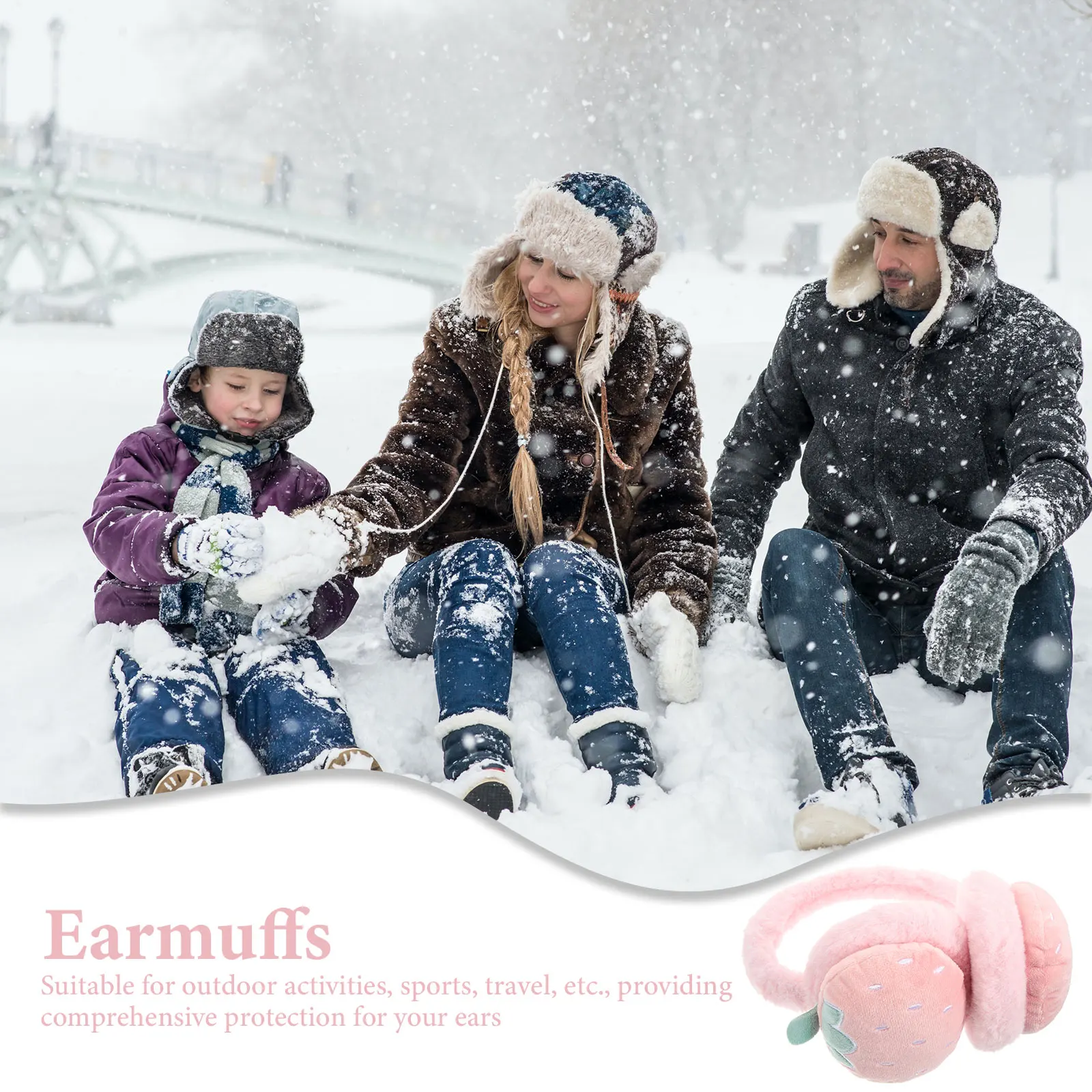 

Warm Earmuffs Winter Ear Cover for Women Foldable Headband Lightweight Cozy Snow Fuzzy Cartoon Kids Strawberry