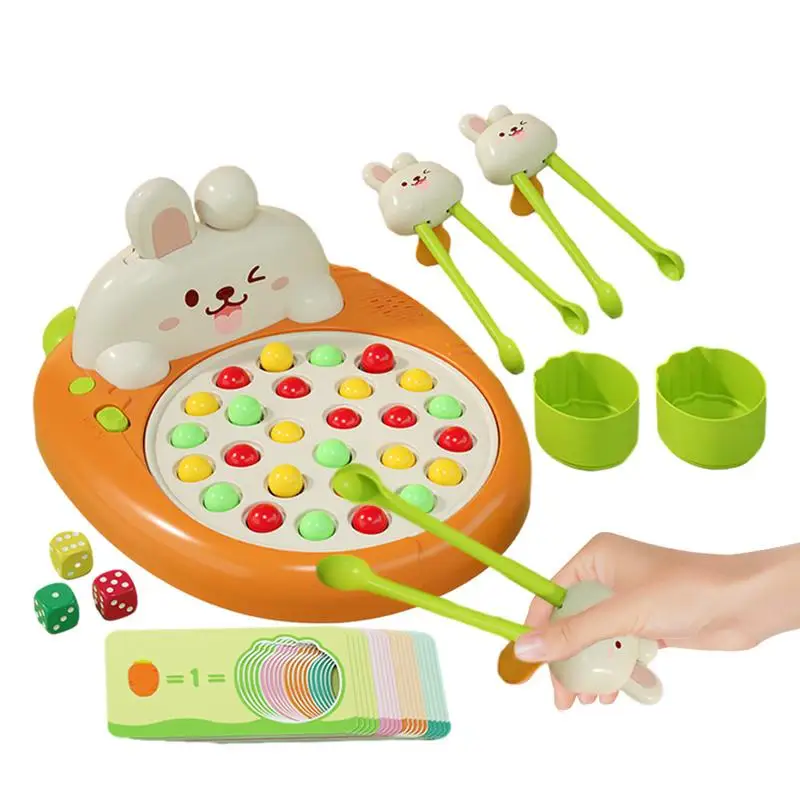 Bead Clipping Toy Chopstick Learning Rabbit Toy Fun Board Game Chopstick Training Game Eco-Friendly Rainbow Bead Montessori Toy