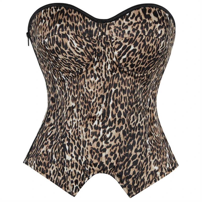 

Women Leopard Sexy Overbust Corset Top Body Shaper Lingerie With Bra Cup Bustiers Vintage Gothic Strapless Corselet Streetwear