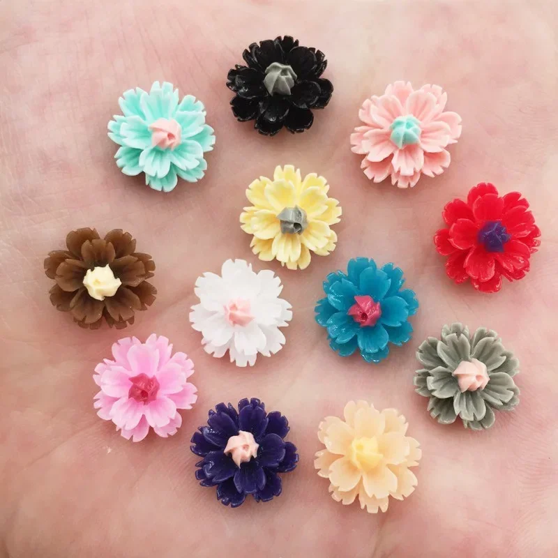 New 60pcs Resin 12mm Colorful 3D Flower Flatback Stone Scrapbook Wedding DIY Ornaments Applique Crafts G42