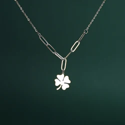 Unift 4 Leaf Clover Necklace for Women Stainless Steel Double Neck Chain Necklace Gold Plated Luxury Fashion Lucky Jewelry Gift