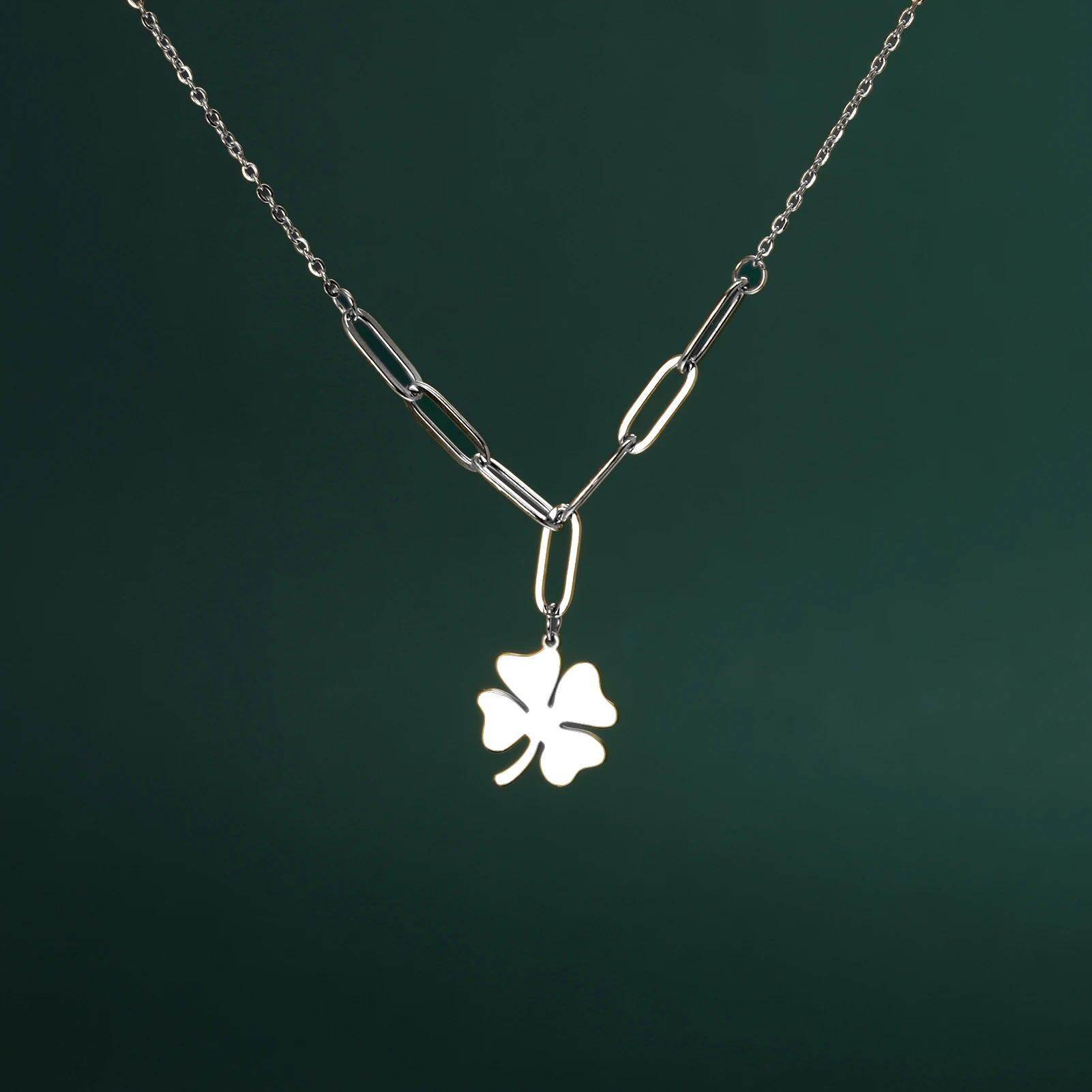 Unift 4 Leaf Clover Necklace for Women Stainless Steel Double Neck Chain Necklace Gold Plated Luxury Fashion Lucky Jewelry Gift