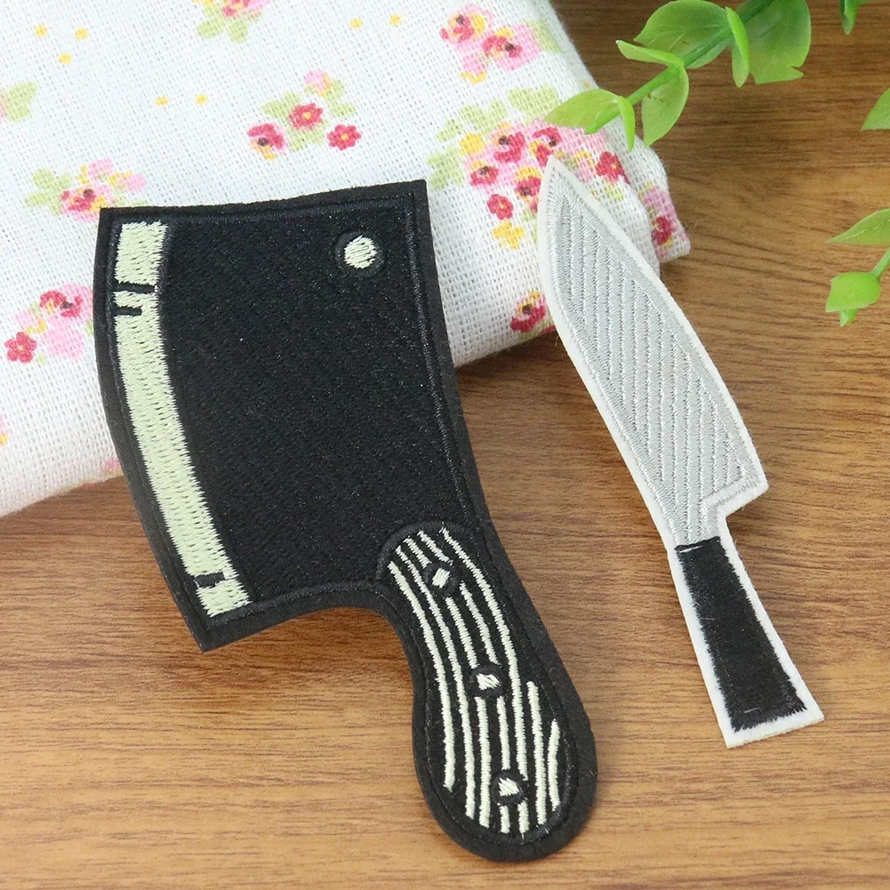 5PC Cartoon Stereoscopic Fruit Cutter Kitchen Knife Kitchenware Embroidery Iron Patch for Clothes Sewing Applique Embellishment