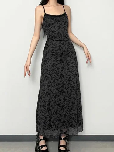 Imagen 2 del producto Allover-vestido de encaje con estampado Floral para mujer, camisola elegante sin mangas, maxivestido ajustado, ropa Vintage de la Academia oscura, Y2k
