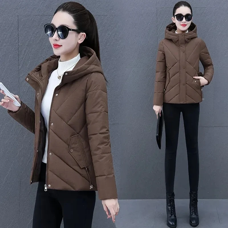 2023 New Hooded Padded Winter Jacket Women Parkas  Thick Warm Down Cotton Parka Female Short Slim Outwear Overcoat Ladies Tops