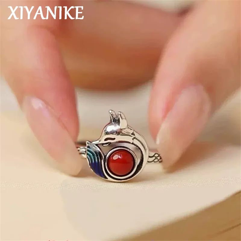 

XIYANIKE Blue Little Fox Adjustable Finger Rings For Women Retro Fashion New Jewelry Accessories Gift Party Holiday anillos