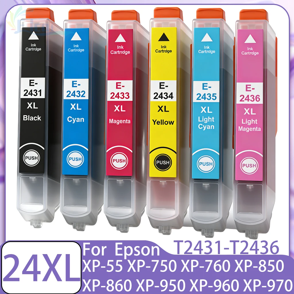 Cartucho de tinta 24 24XL T2431 T2432 T2433 Compatible con impresora Epson Expression Photo XP-55 XP-750 XP-760 XP-850 860 950 960 970