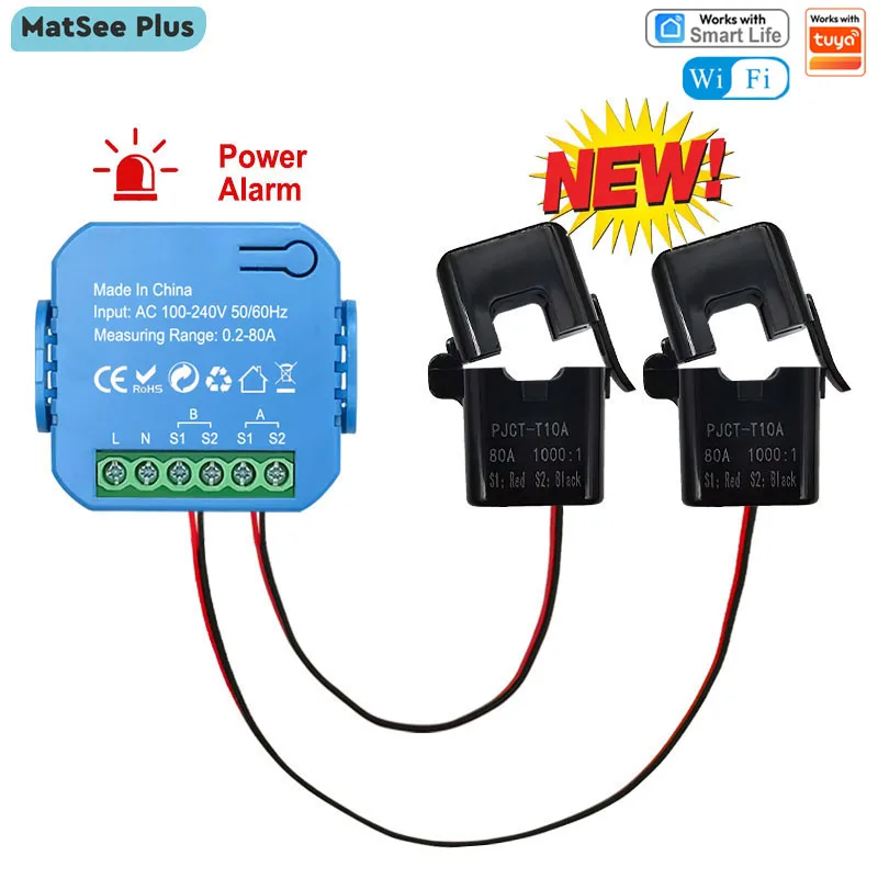 Smart Life WiFi Energy Bidirection Meter with Buzzer Overload Alarm App Monitor Solar Produced Consumed Power AC110V/240V