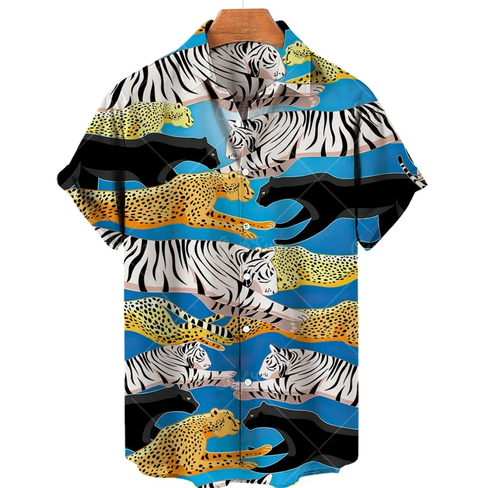 

2026 3D Printed Wildlife Patterns Men's Short-sleeved Shirts Button-down Men's Jackets Comfortable Fabric Animal Lovers' Choice