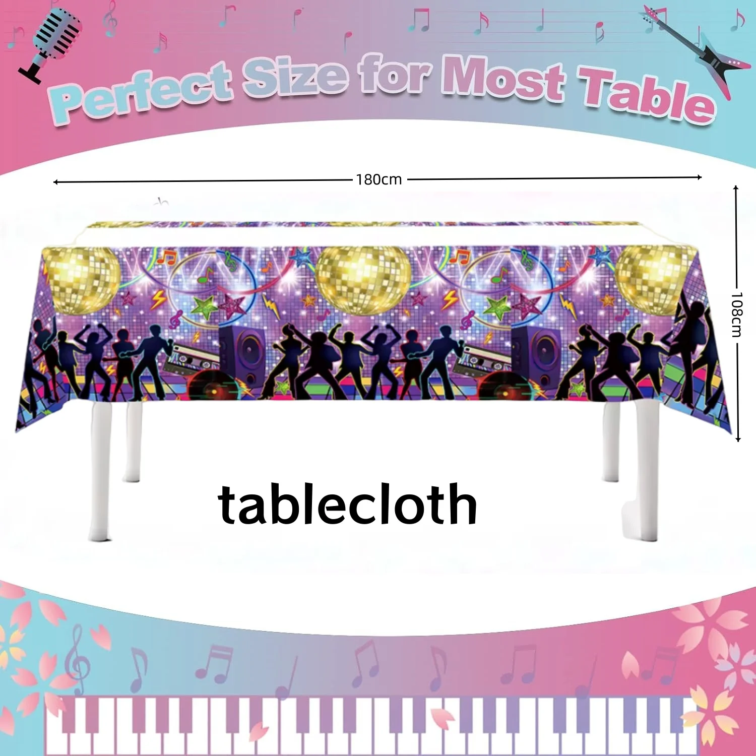 Retro Disco Tischdecke Geburtstag Dekoration 80er Jahre Tischdecke Einweg Tischdecke 90er Jahre Tischdecke Erwachsene Geschenk Party Supplies – Detail 5