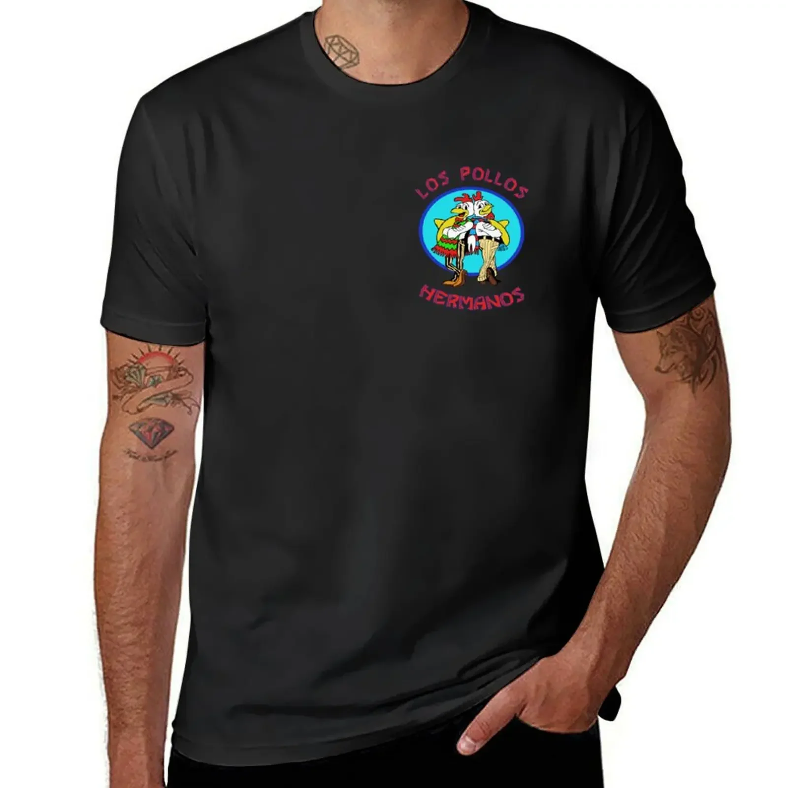 

Breaking Bad Los Pollos Hermanos Back To Back Portrait Logo T-Shirt quick-drying blue archive oversized t shirts for men
