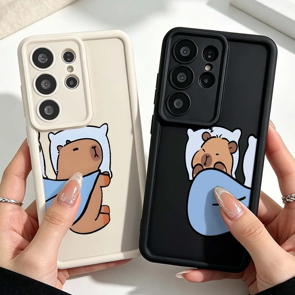 Simple Sleeping Capybara Cover For Samsung Galaxy S26 S25 S24 S23 S22 S21 S20 Ultra Plus FE Eye Ladder Silicone Phone Case