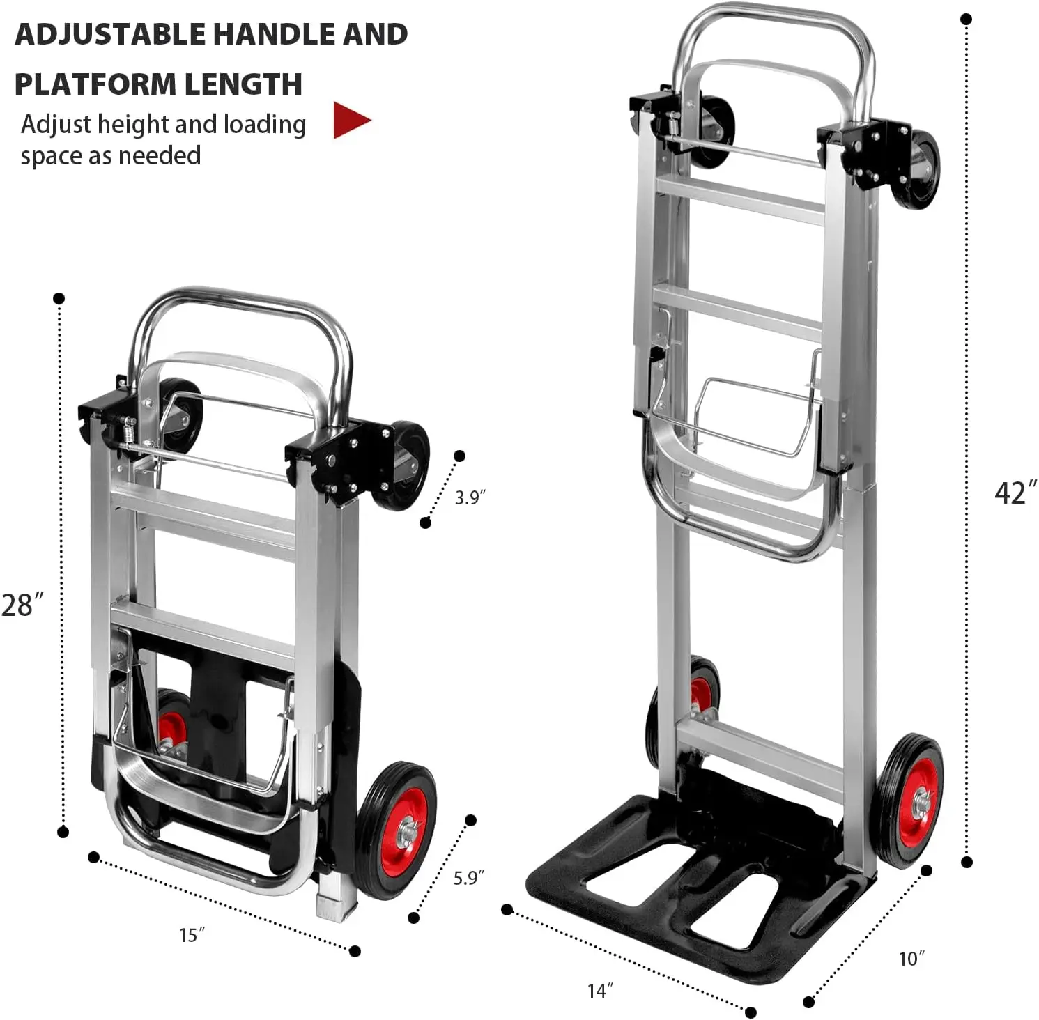 Imagem -03 - Alumínio Mão Caminhão Dolly Heavy Duty Convertible Hand Truck Rodas Pneumáticas e Telescopin 440lbs Capacidade em 1