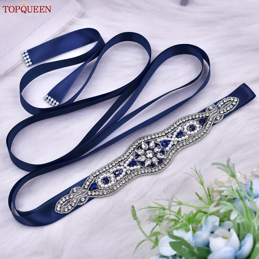 TOPCLS EEN-Ceinture de robe de demoiselle d'honneur, nouvelle ceinture de mariage, saphir bleu, diamant, accessoires pour patients appliqués à la main S18-ML