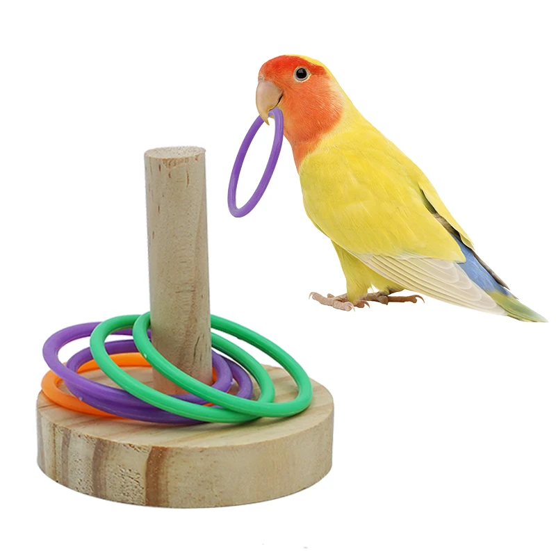 Parrot Bird Toy Wooden Platform Plastic Ferrule Rings Intelligence Developmental Puzzle Toy Interactive Game Training Toys