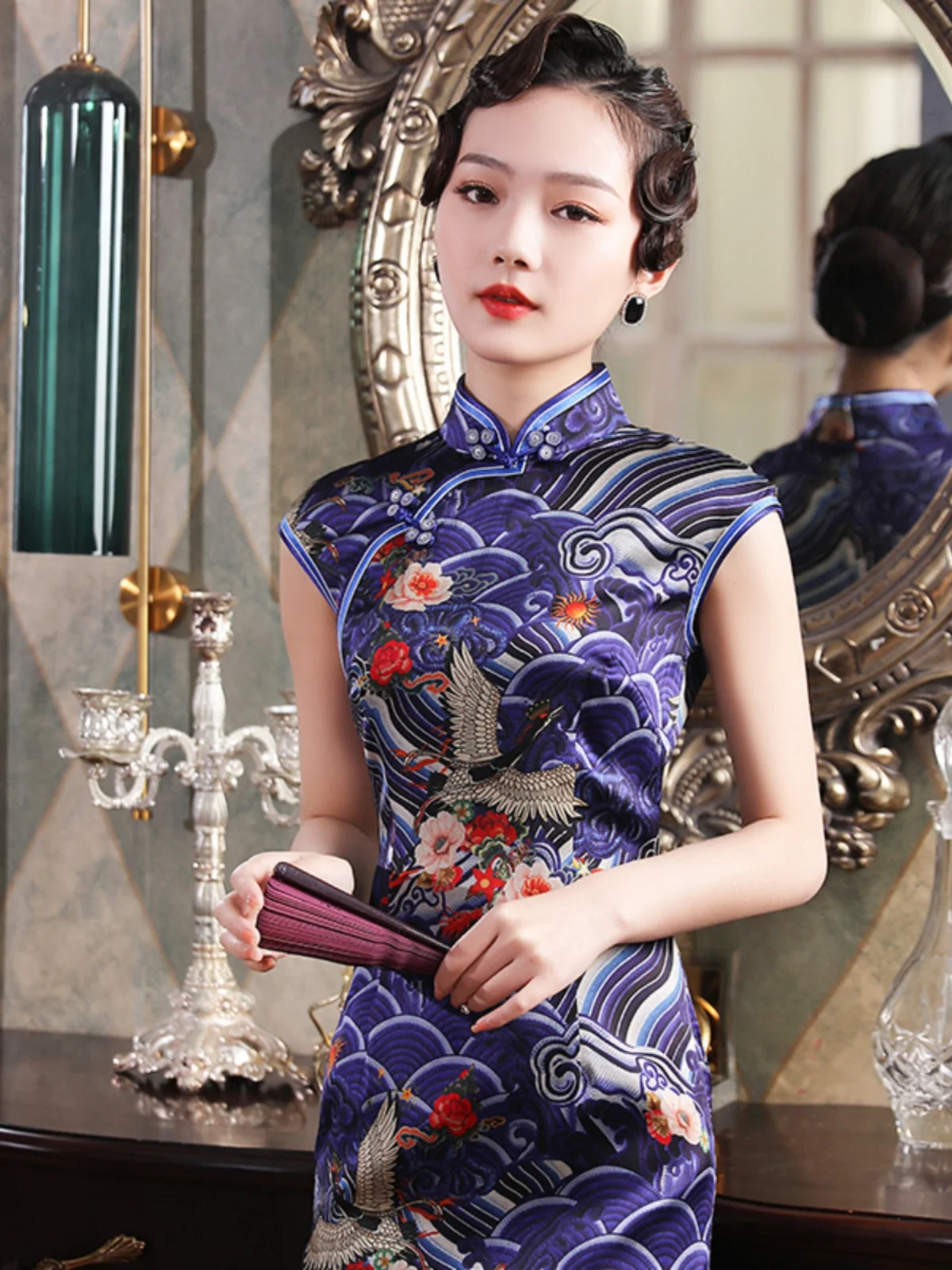 

Ele Simple Silk ort Dr Daily Sle Women's Faionable Slimming Court Dr Floral Pattern Retro Sle