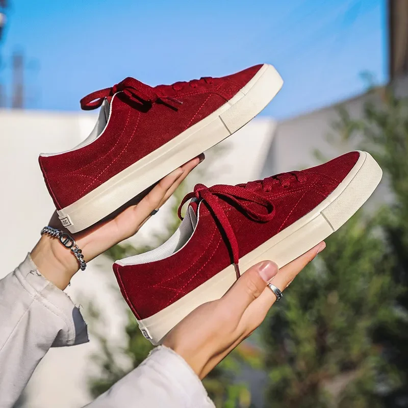 Burgundy Mens Canvas Shoes Low-top Fashion Vintage Casual Original Autumn Women Sneakers Outdoor Comfortable Athletic Footwear