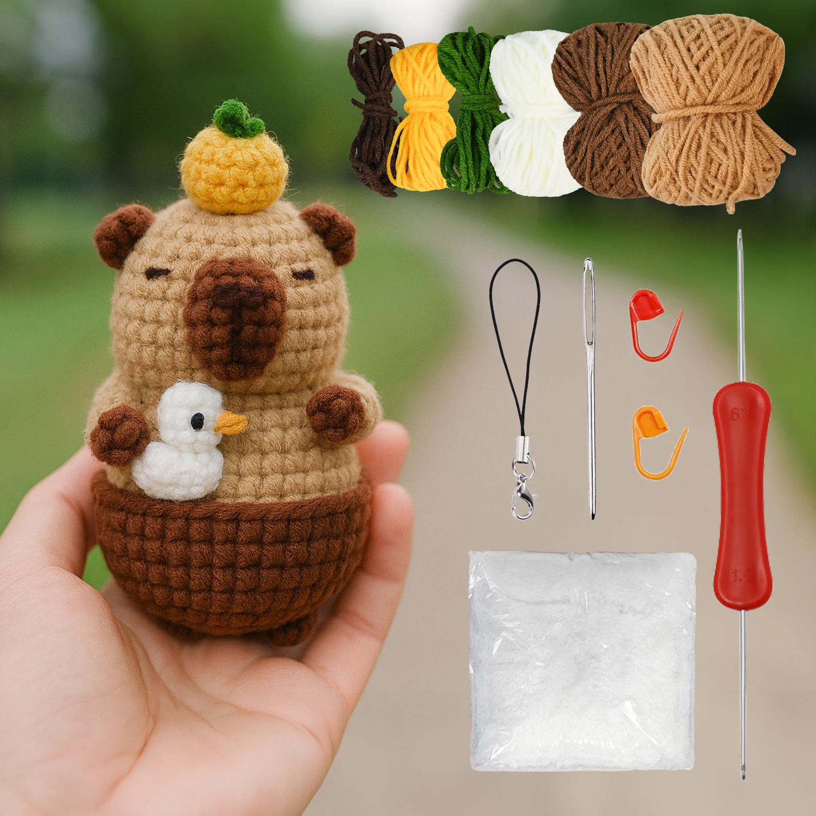 Kit de crochê de capivara e tartaruga, conjunto de kit de crochê de animal fofo para iniciantes, conjunto completo de artesanato DIY com ferramentas e acessórios