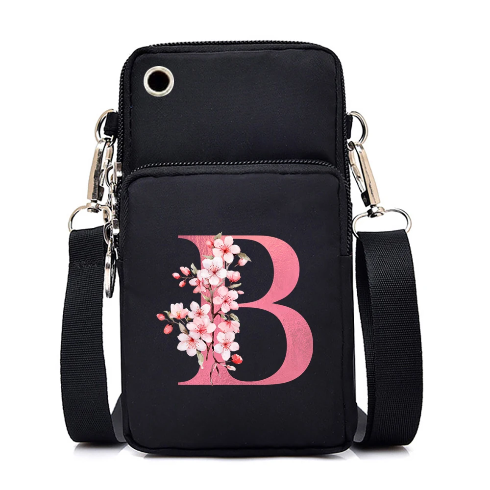 26 Sakura Floral Alphabet Shoulder Bag Women Mobile Phone Bag Mini Teen Messenger Purse Wallet Small CrossBody Bag Women Handbag