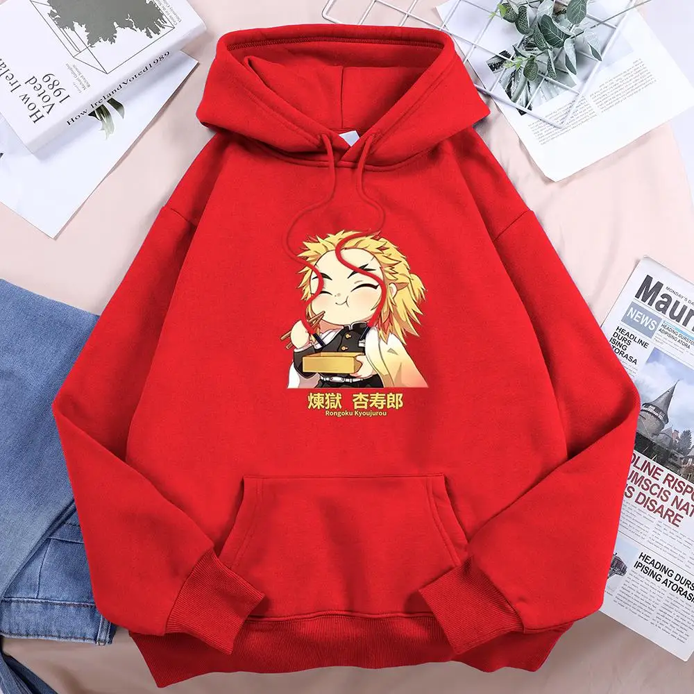 Demon Slayer Anime Very Happy Rengoku Kyoujurou Women Tops Harajuku Anime Streetwear Loose Fleece Hoody Warm Casual Women Hoodie