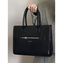 New Korean Version Solid PU Leather Briefcase Tote Bag Advanced Sense Simple Single Shoulder Classical Crossbady Handbag Female