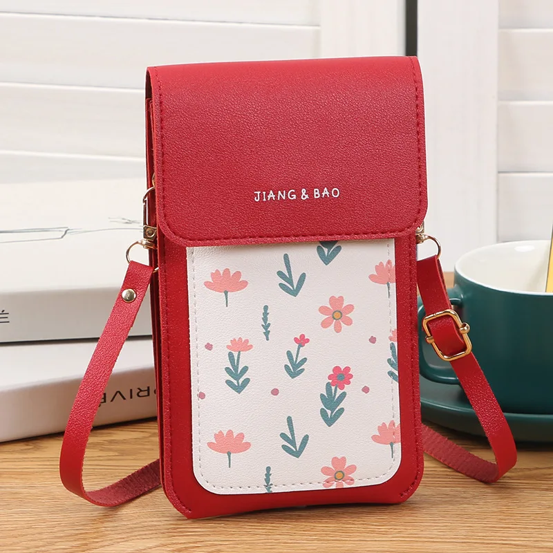 

2024 New Touch Screen Mobile Phone Bag With Charging Hole Women Shoulder Crossbody Bag Mini Printed Flap Purse Card Holder