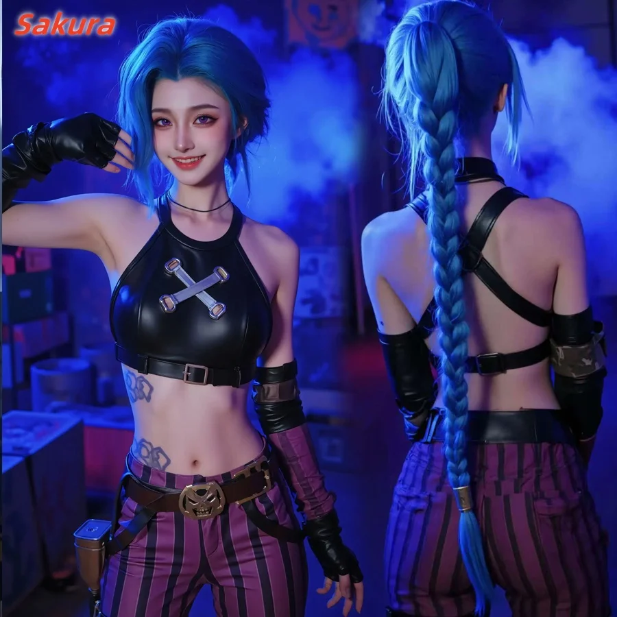 

League of Legends Jinx Косплей Костюм LOL Jinx Cos Парик Обувь Наряды Хэллоуин Карнавал Вечеринка Ролевая Игра Униформа для Женщин Девочек