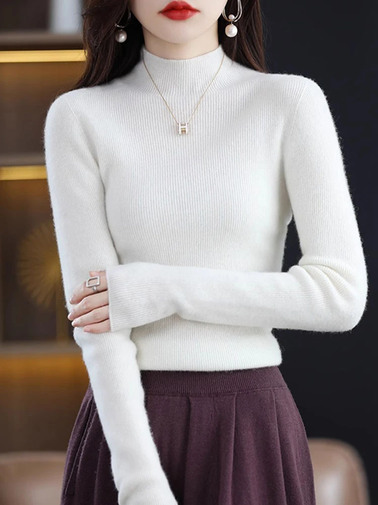 Korean Sle High Collar Knitted Base irt Slim Fit Inner Wear Top Vintage High End Feeling Spring Season Long Sve Sweater