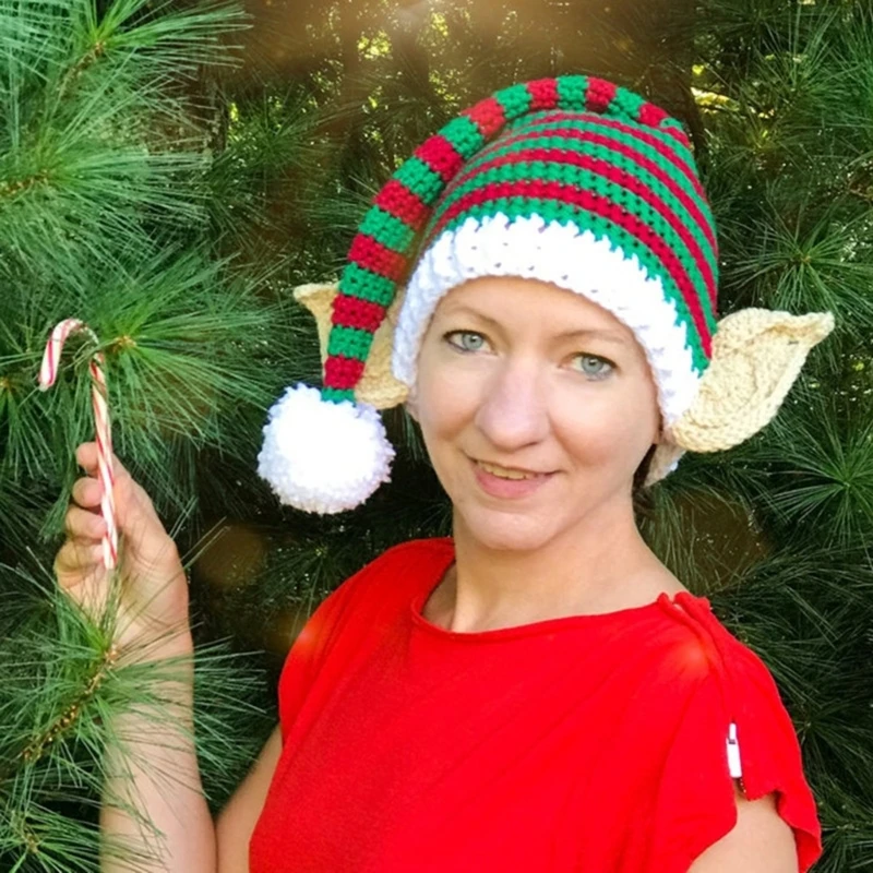 Christmas Party Knitted Elf Hat Colorful Striped Beanie Hat Christmas Decoration