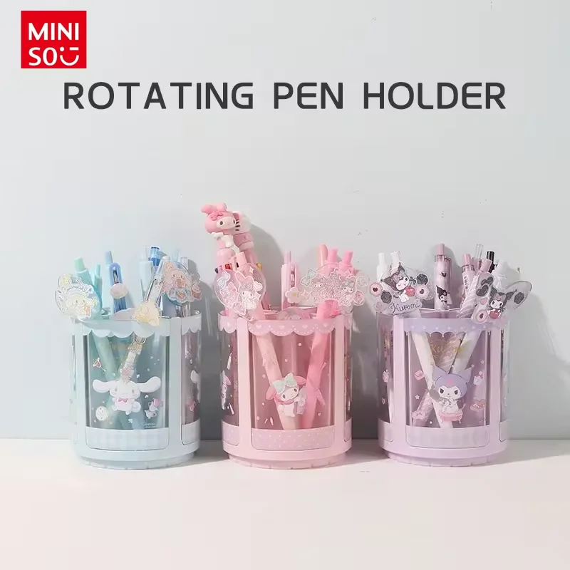 MINOSO Sanrio Genuine Melody Cinnamoroll Kuromi Rotating Pen Holder Cartoon Desktop Organizer Stationery Cosmetics Storage